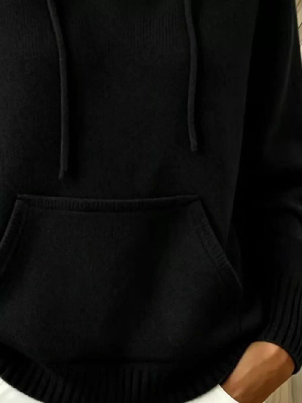 Full Size Drawstring Kangaroo Pocket Hooded Sweater Plus Size, image 6