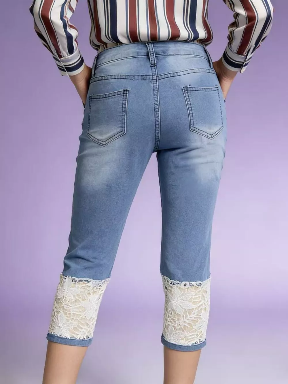 Full Size Lace Trimmed Capri Jeans Plus Size, image 10