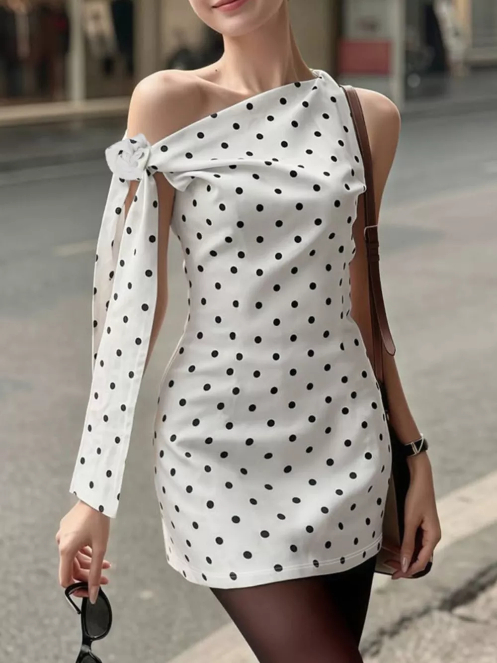 Polka Dot Sleeveless Mini Dress with Bow Accents, image 6
