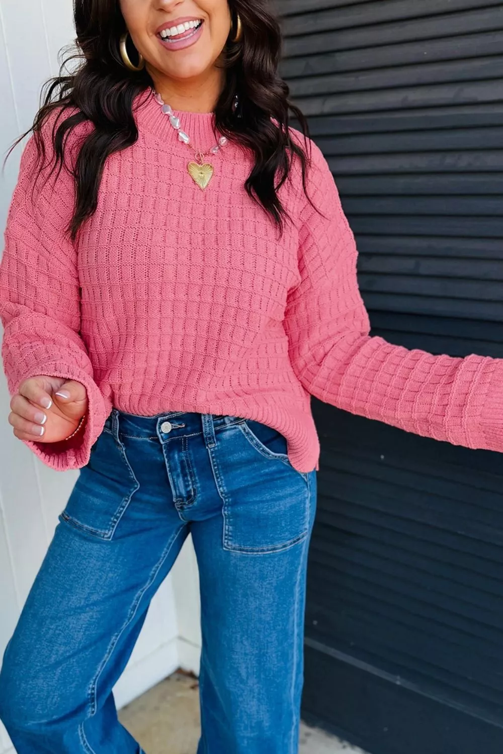 Drop Shoulder Long Sleeve Knit Regular Fit Sweater, image 2