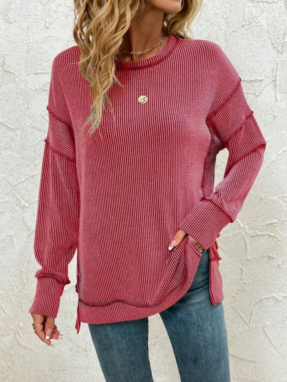 Side Slit Round Neck Sweatshirt, image 13