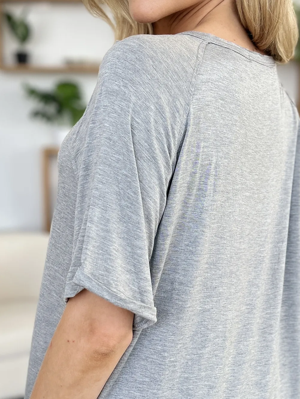 Full Size Bamboo Slit V-Neck Short Sleeve T-Shirt, image 14