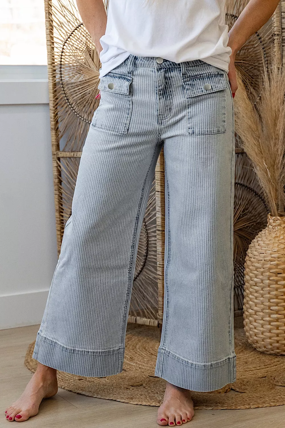 Striped Wide-Leg Cropped Jeans, image 5