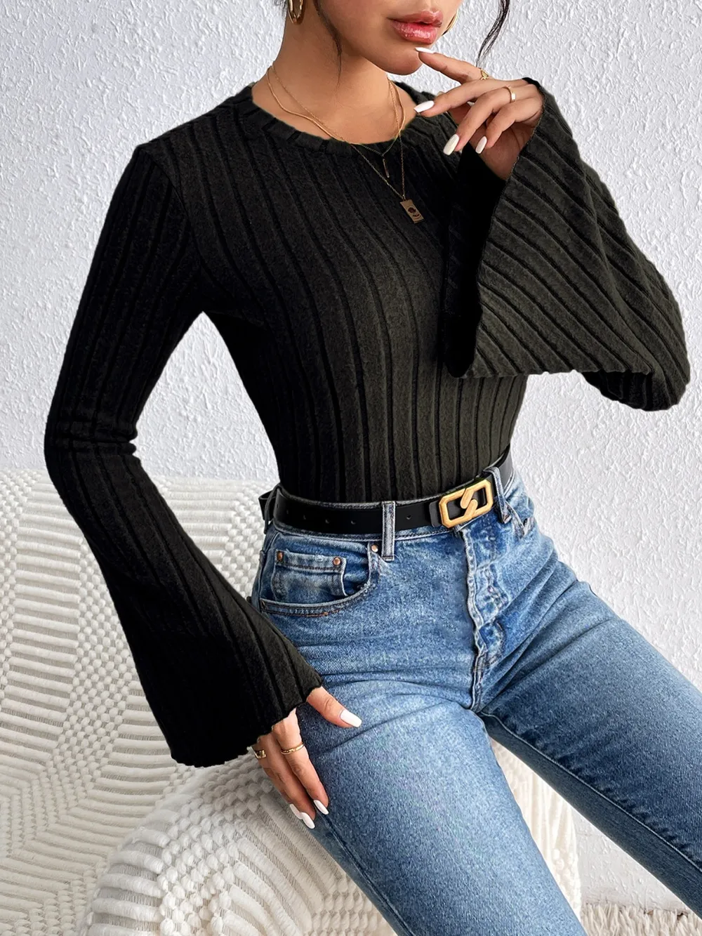 Round Neck Flare Sleeve T-Shirt, image 6