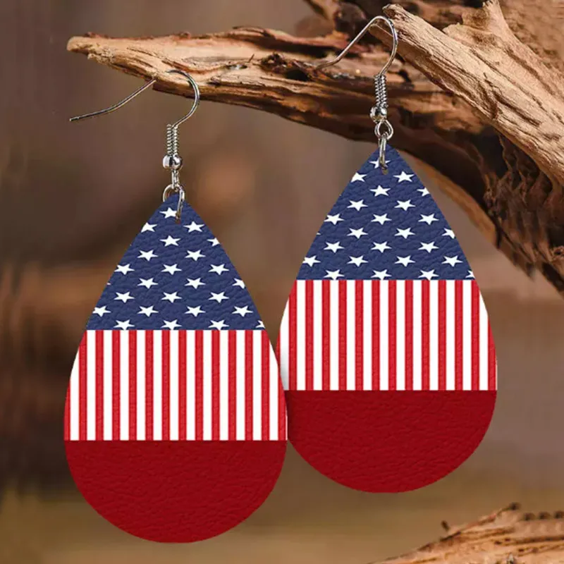 Stars and Stripes PU Leather Teardrop Earrings, image 3