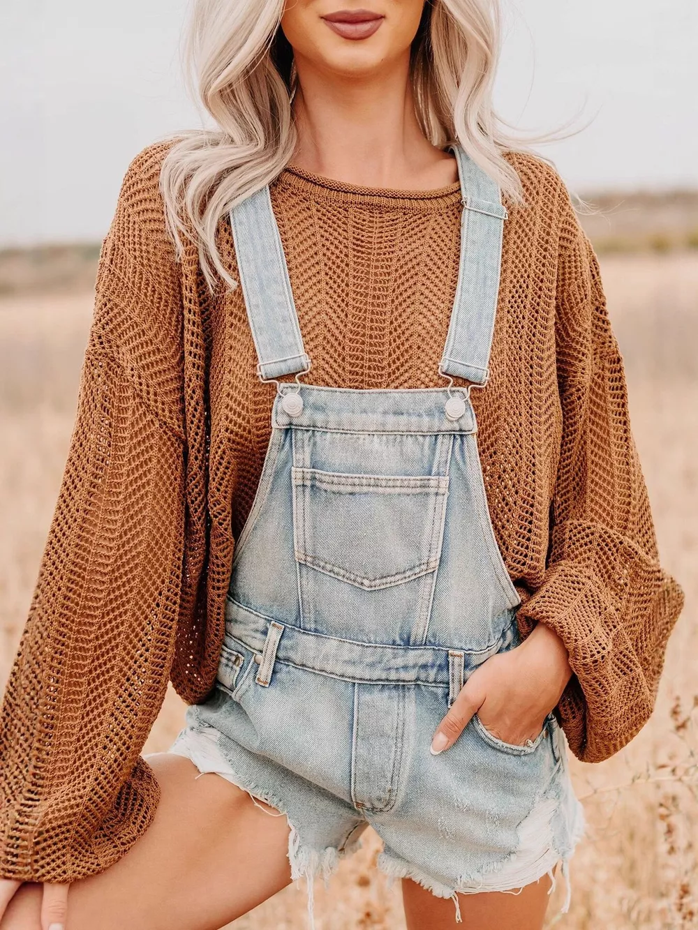 Distressed Denim Overalls Shorts, image 2