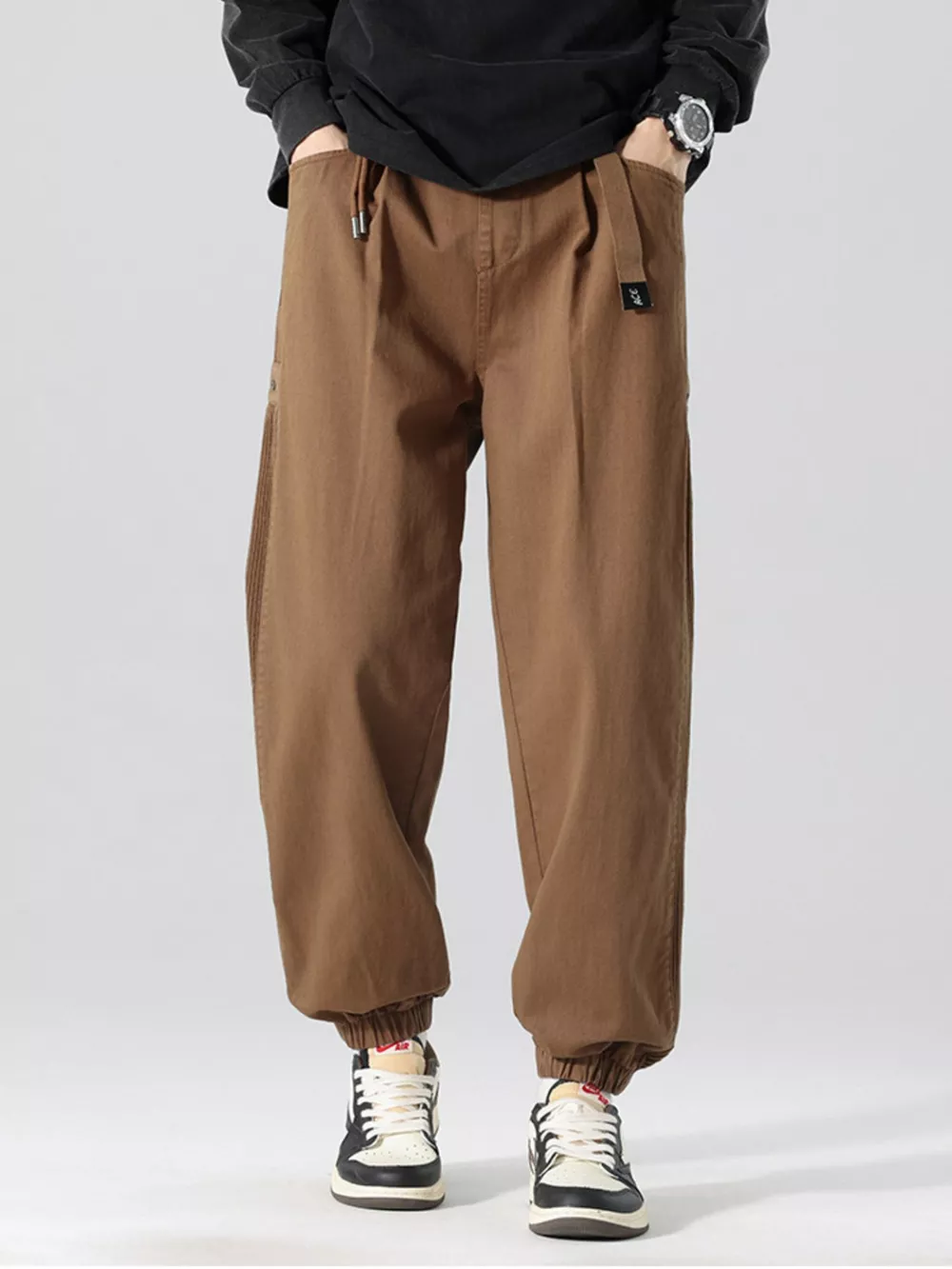 Men's Plus Size Drawstring Cargo Joggers with Pockets, image 3