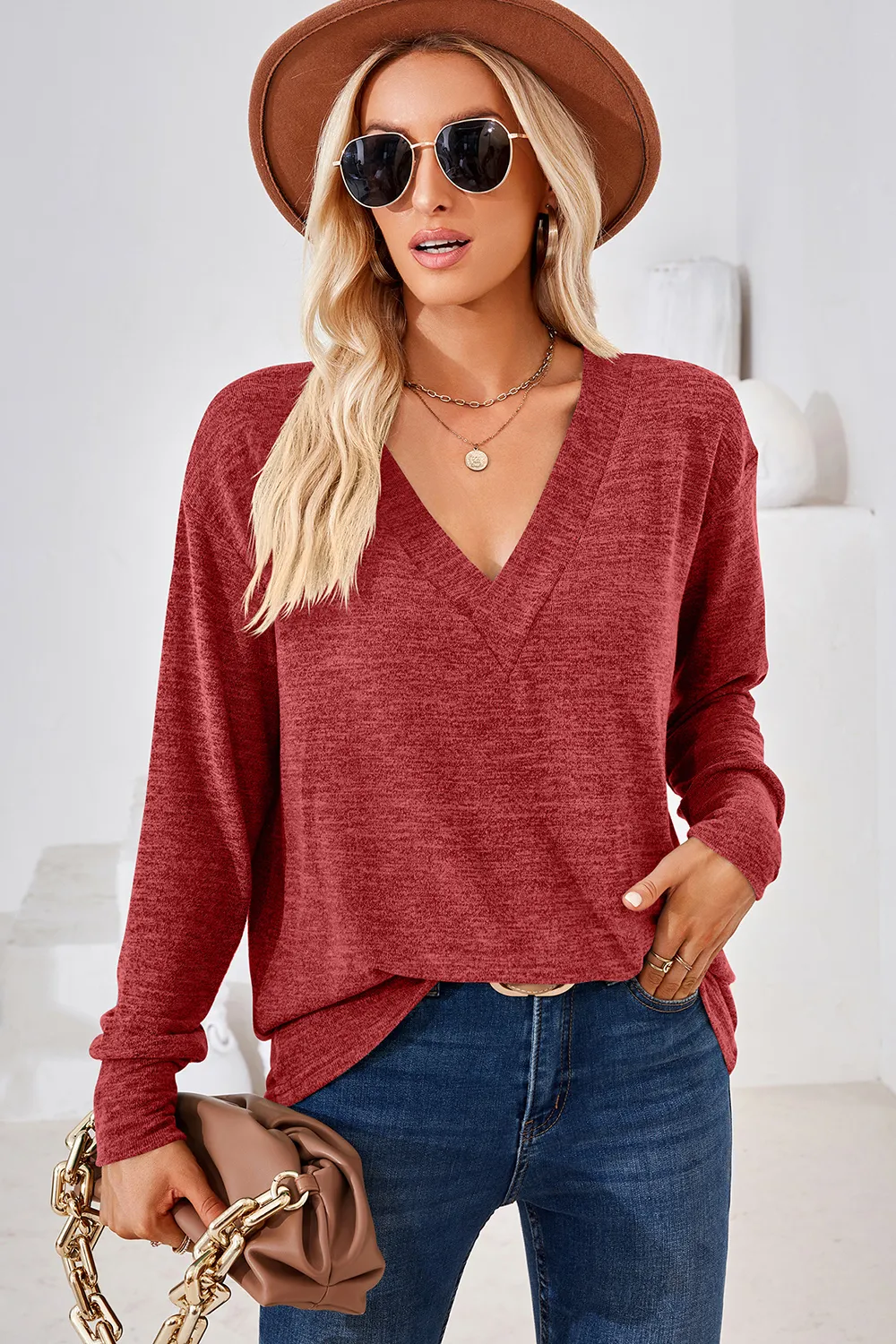 V-Neck Dropped Shoulder T-Shirt, image 2