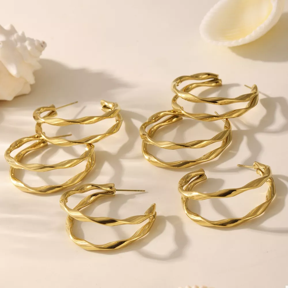 18K Gold-Plated Chunky Twisted Hoop Earrings, image 2