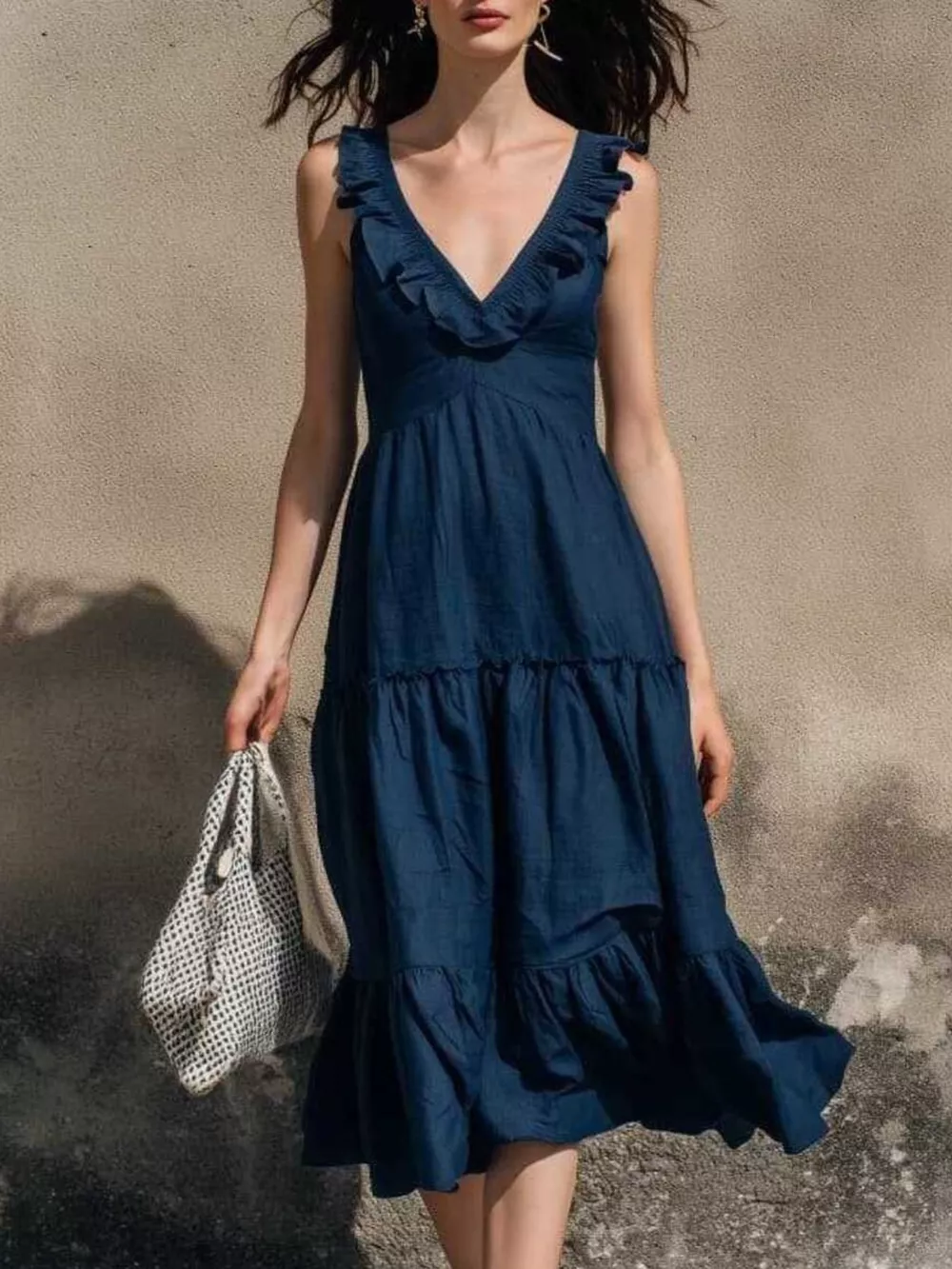 Full Size Ruffled V-Neck Tiered Midi Dress Plus Size, image 4
