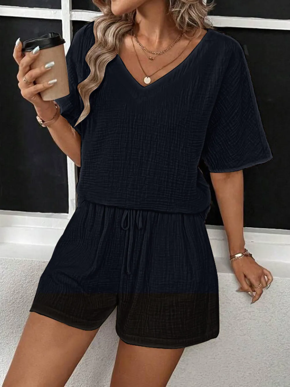 V-Neck Half Sleeve Top and Shorts Set, image 7