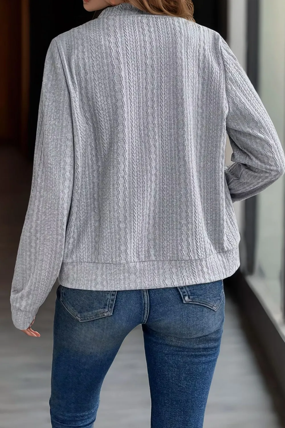 Baseball Collar Zip Up Long Sleeve Jacket, image 3