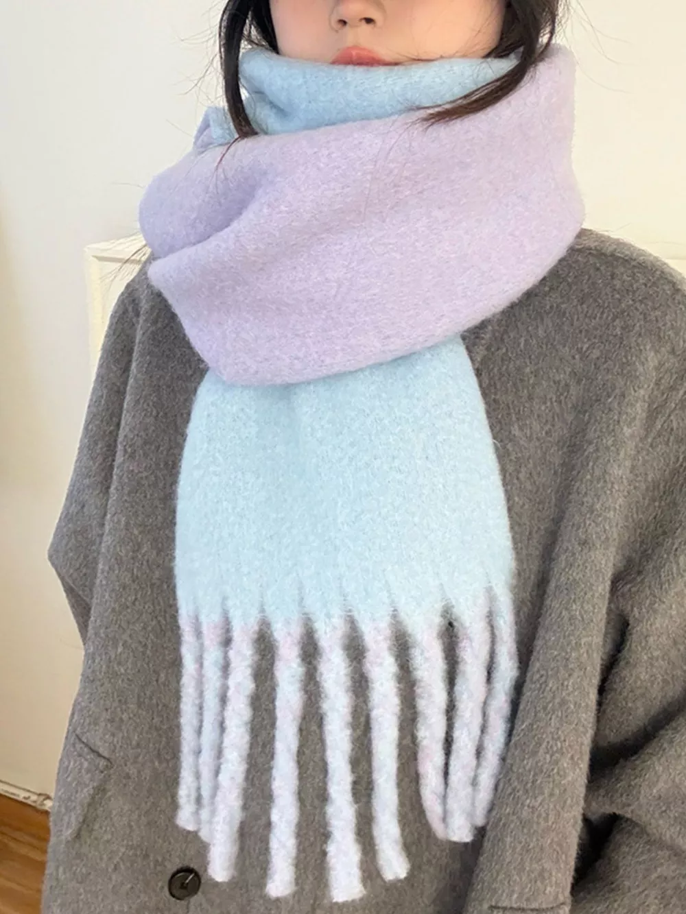 Color Block Fringe Winter Scarf, image 3