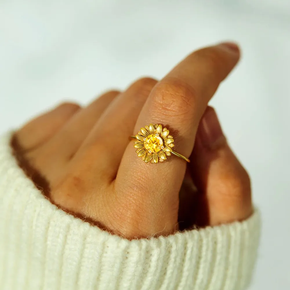 Sunflower Zircon 925 Sterling Silver Ring, image 3