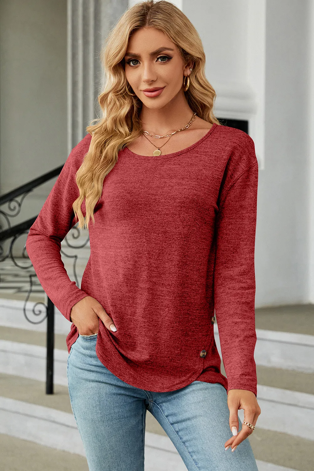 Round Neck Long Sleeve T-Shirt, image 6