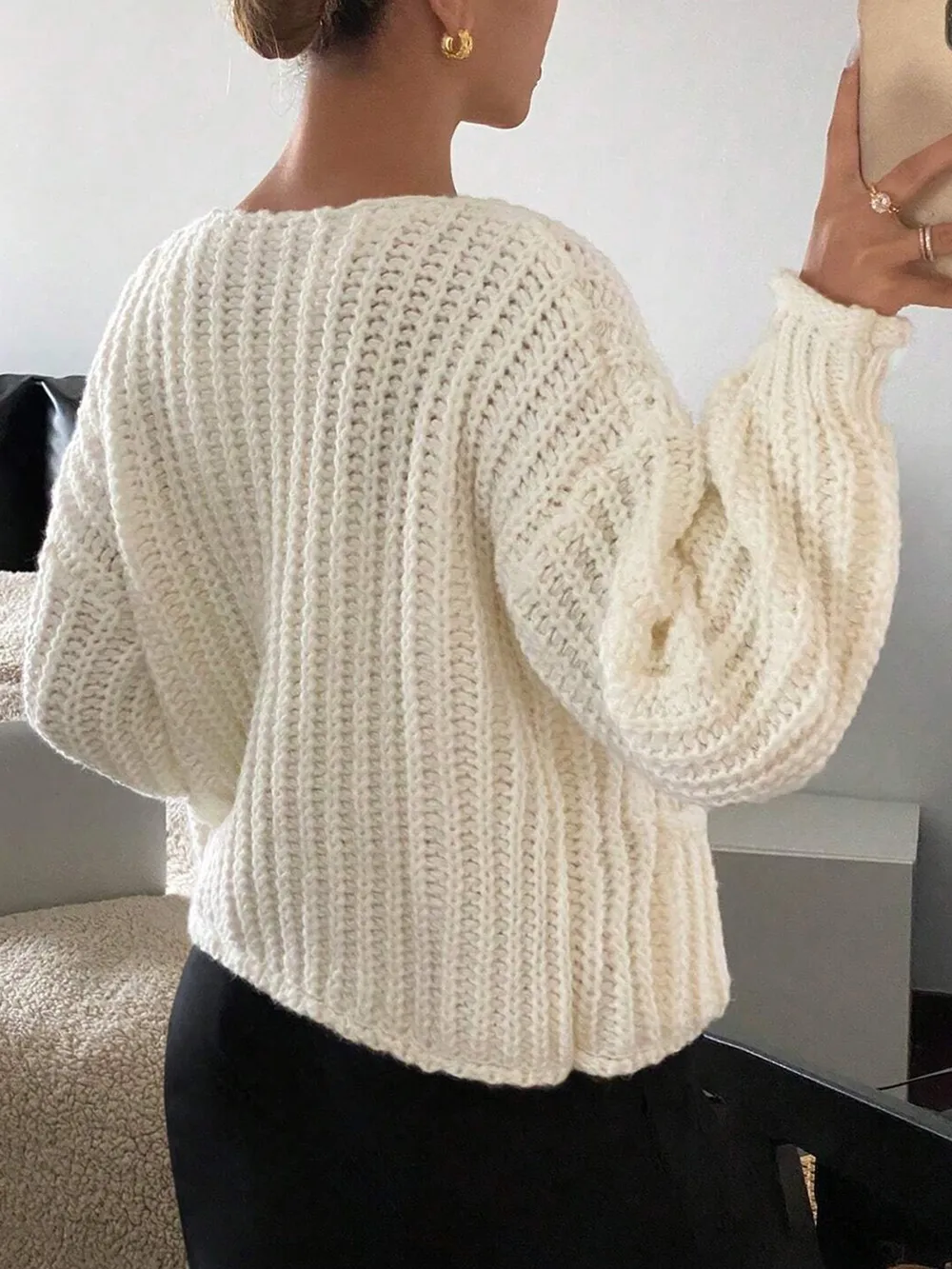 Button-Front Knit Cardigan with Pockets, image 5