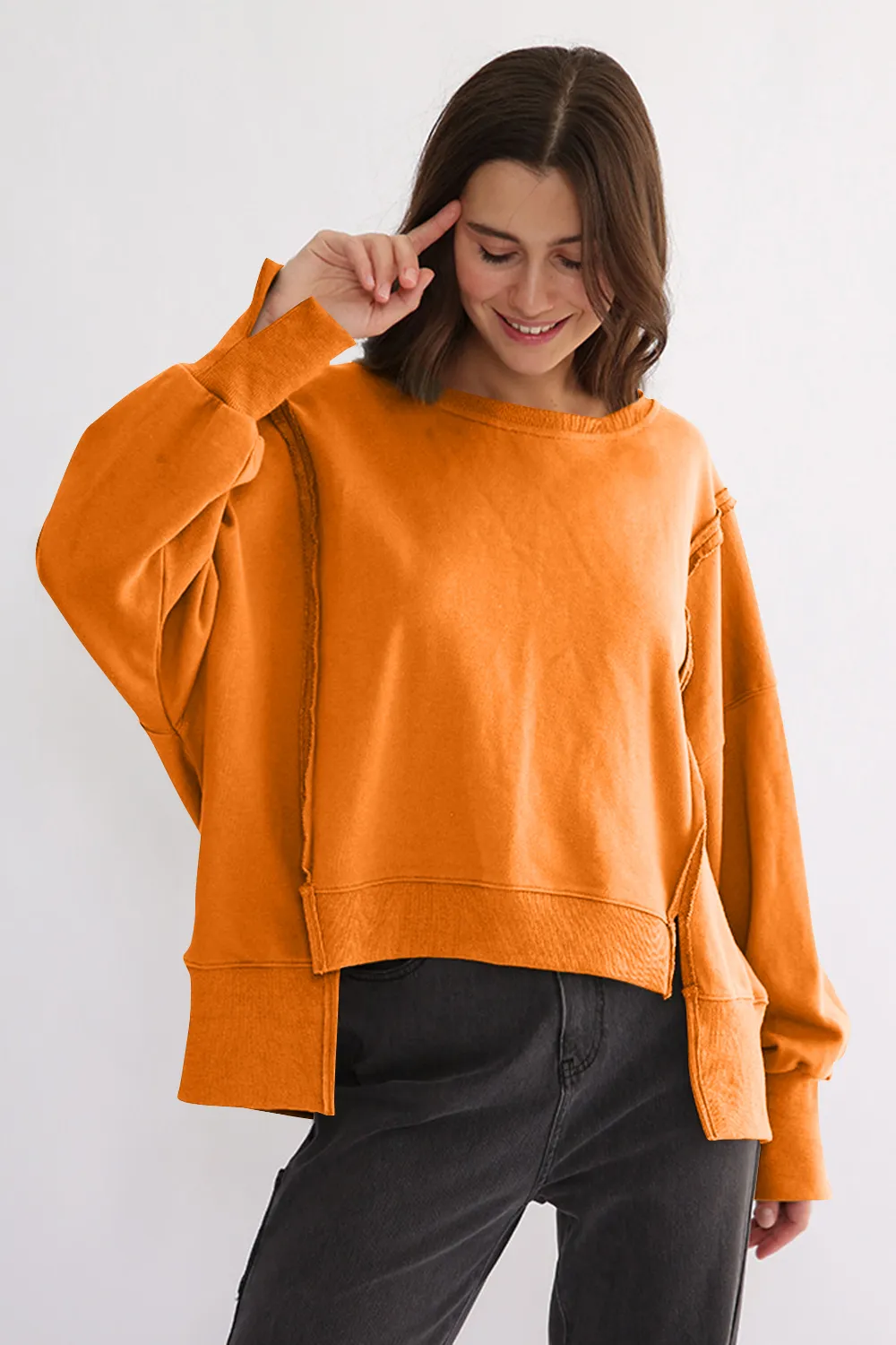 Exposed Seam High-Low Long Sleeve Sweatshirt, image 32