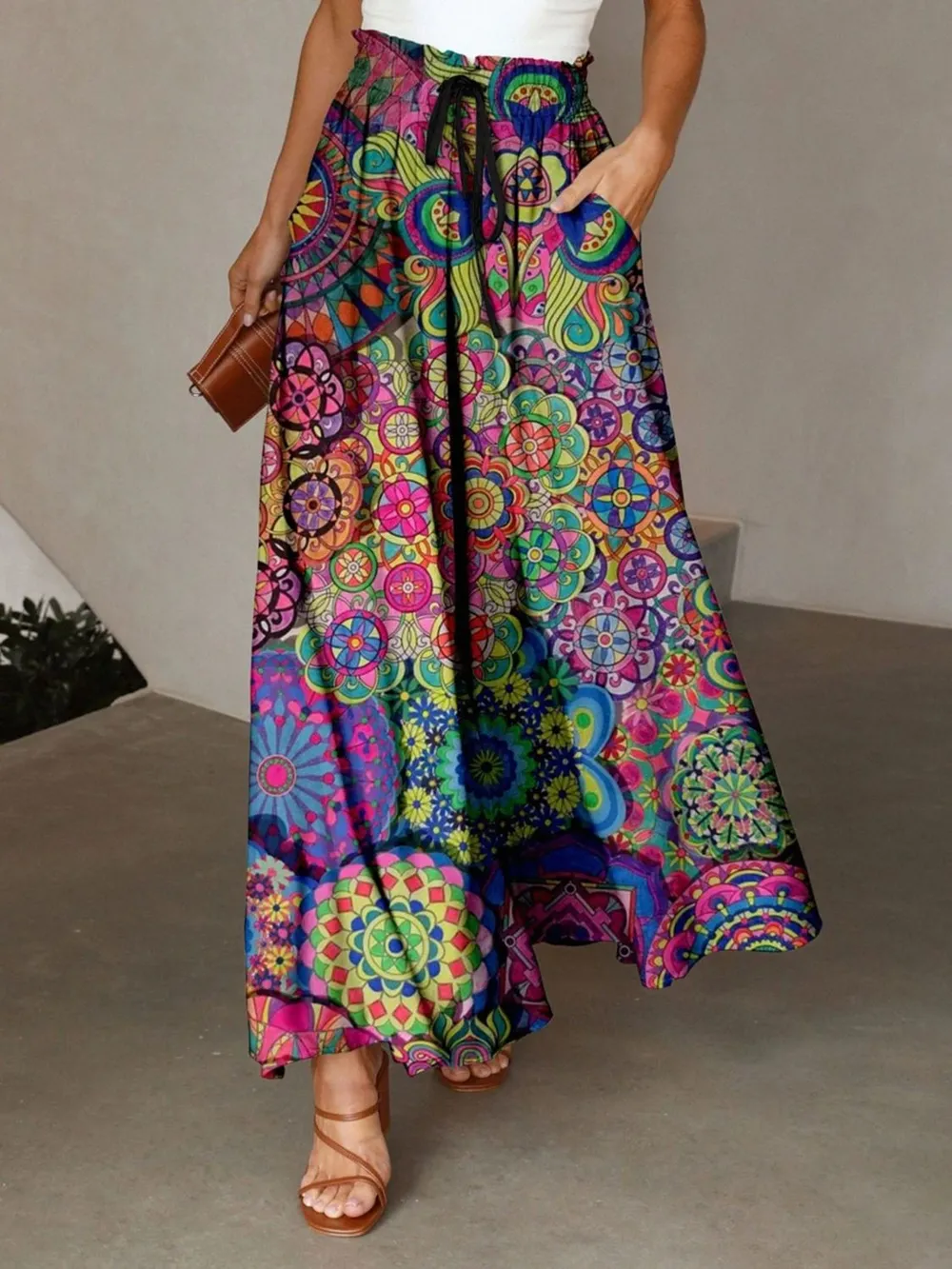 Printed Maxi Skirt with Pockets, image 9