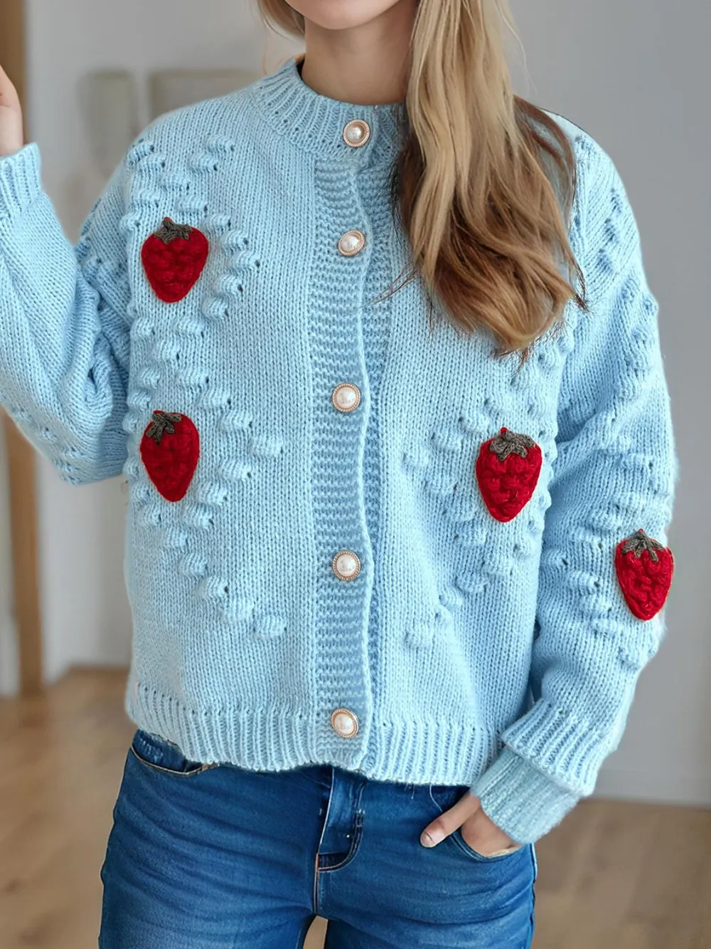 Strawberry Button Down Long Sleeve Cardigan, image 16