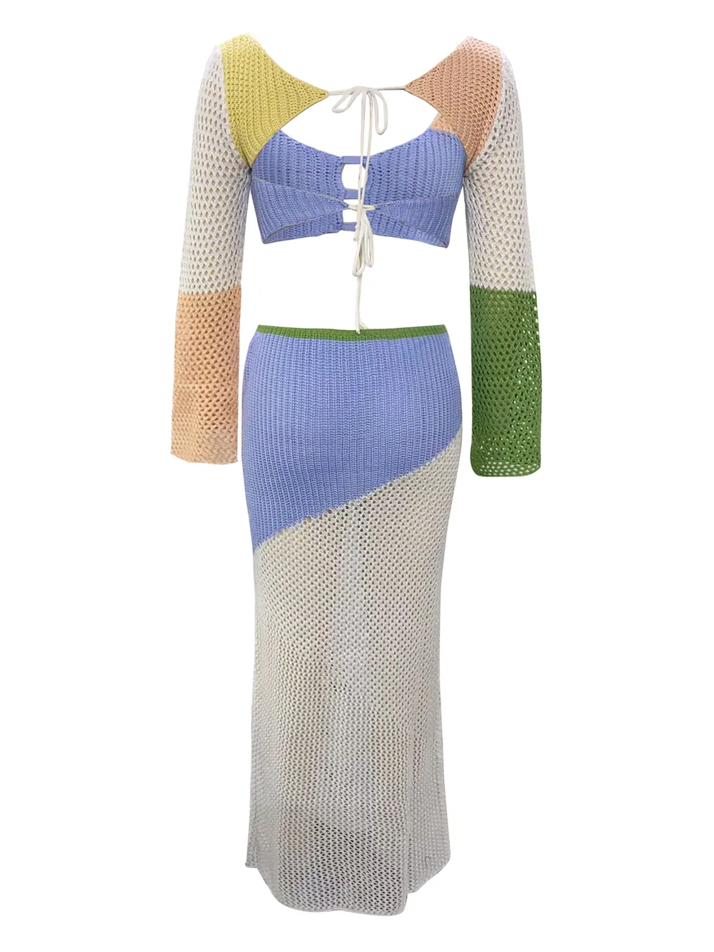 Tied Long Sleeve Top and Skirt Cover Up Set, image 17