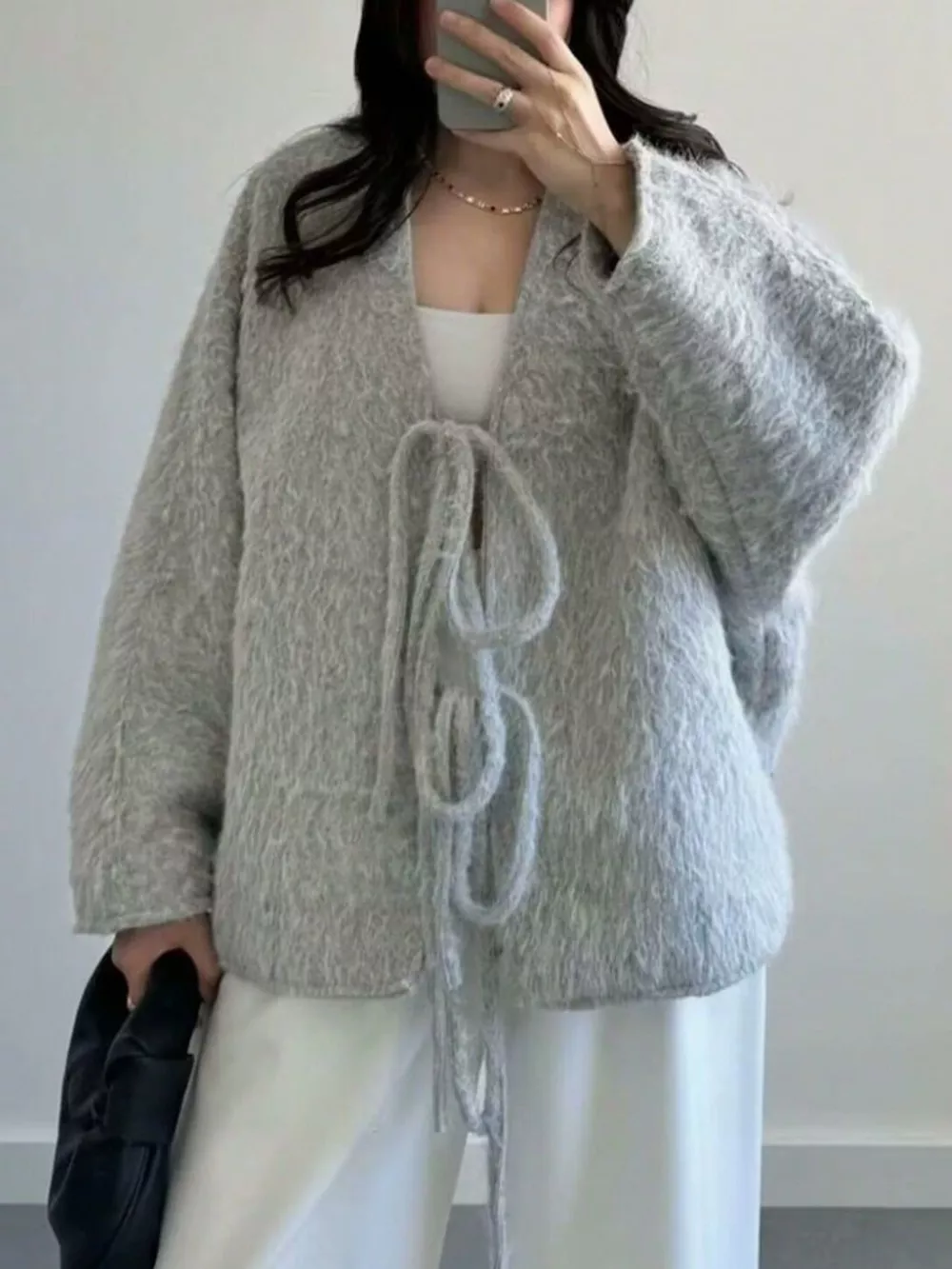 Textured Knit Tie-Front Outerwear, image 12