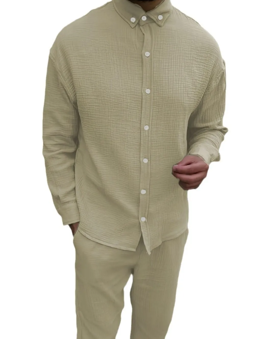 Men's Button Down Long Sleeve Shirt and Pants Set, image 7