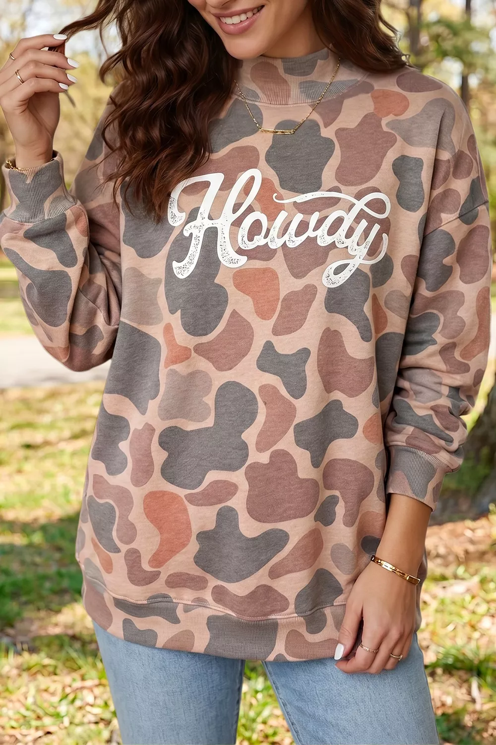 Plus Size Multicolour Camouflage Western Graphic Sweatshirt, image 5