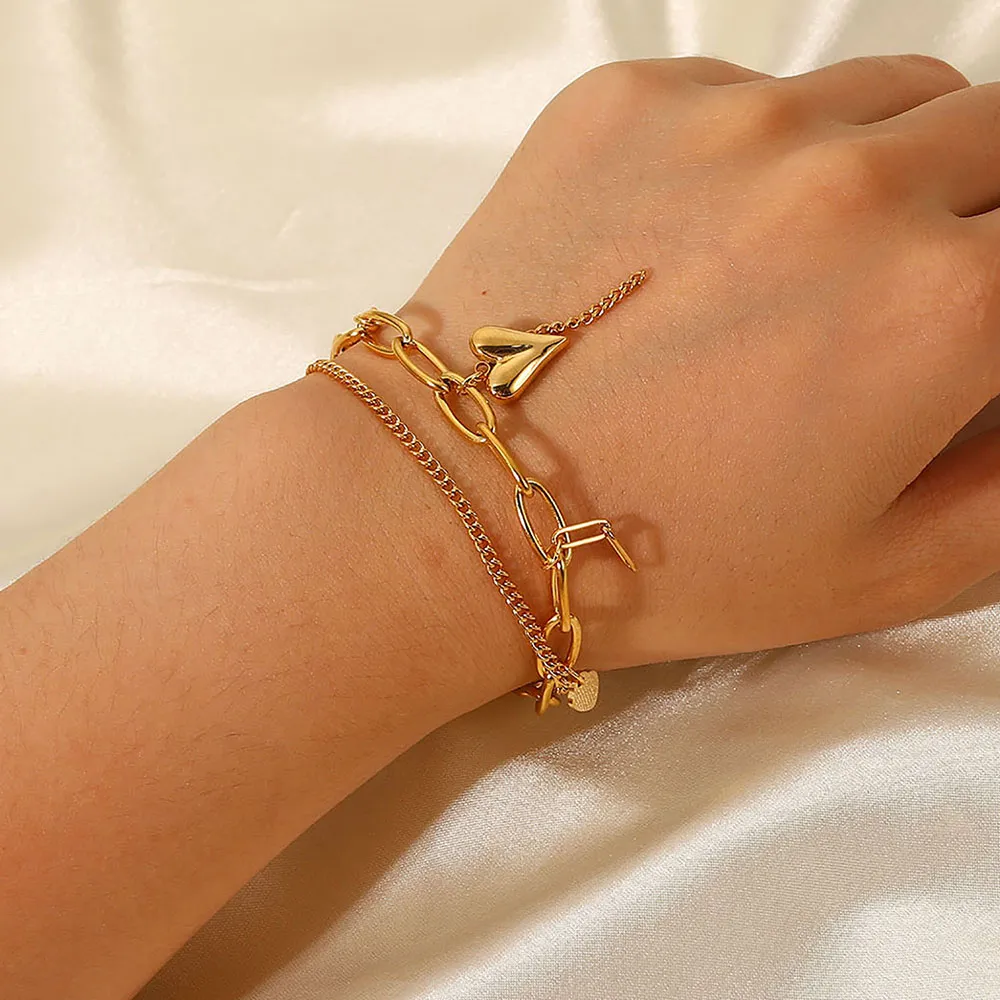 Stainless Steel Double Layered Charm Bracelet, image 5