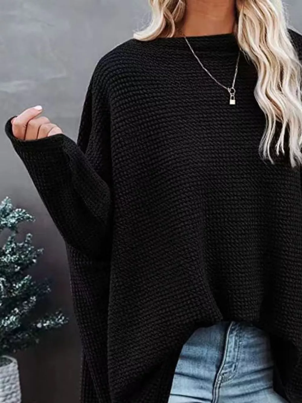 Waffle Knit Boat Neck T-Shirt, image 5