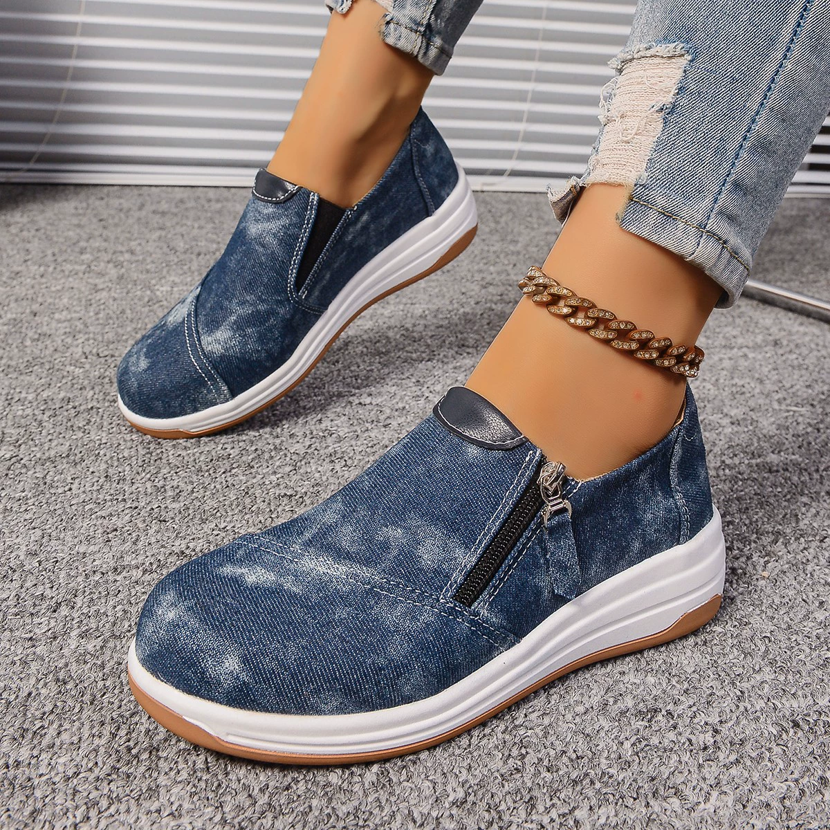 Zip Detail Round Toe Slip-Ons, image 2