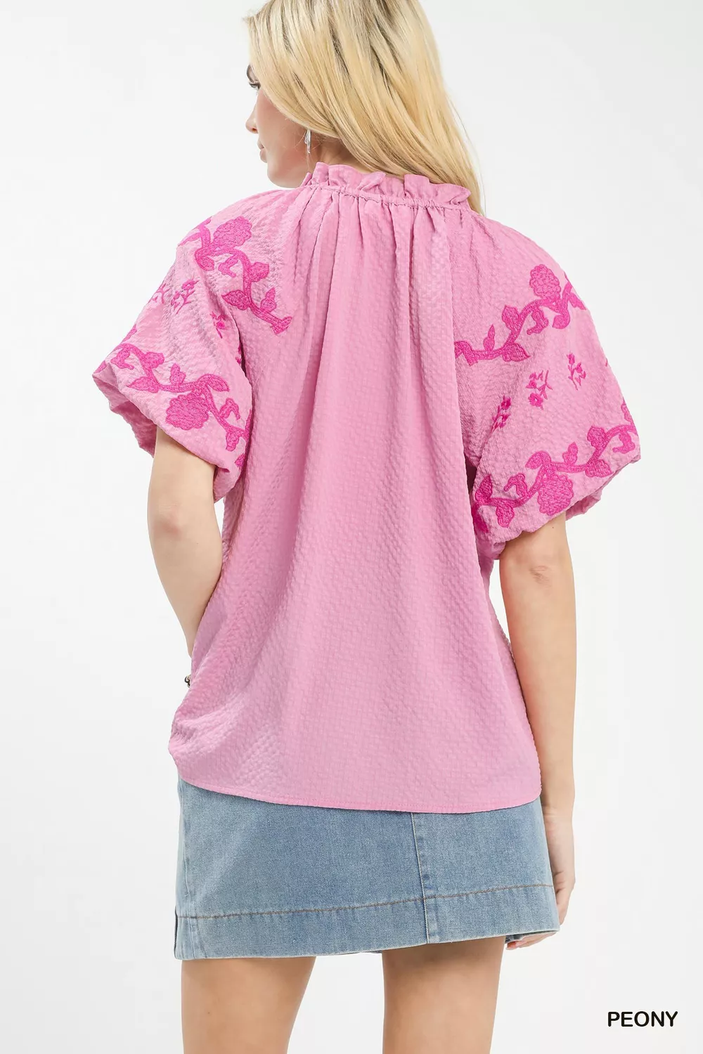 Embroidered Textured Flutter Sleeve Top, image 3