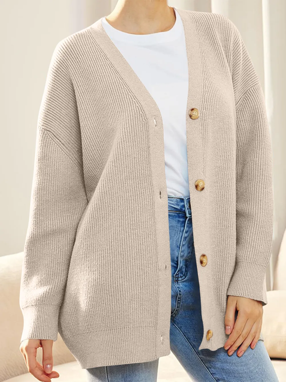 Button Down V-Neck Long Sleeve Cardigan, image 6