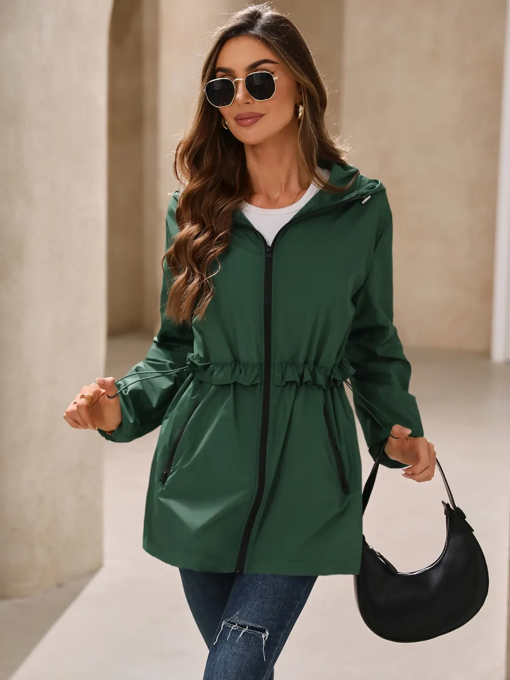 Outdoor Waterproof Long Sleeve Hooded Windbreaker, image 15