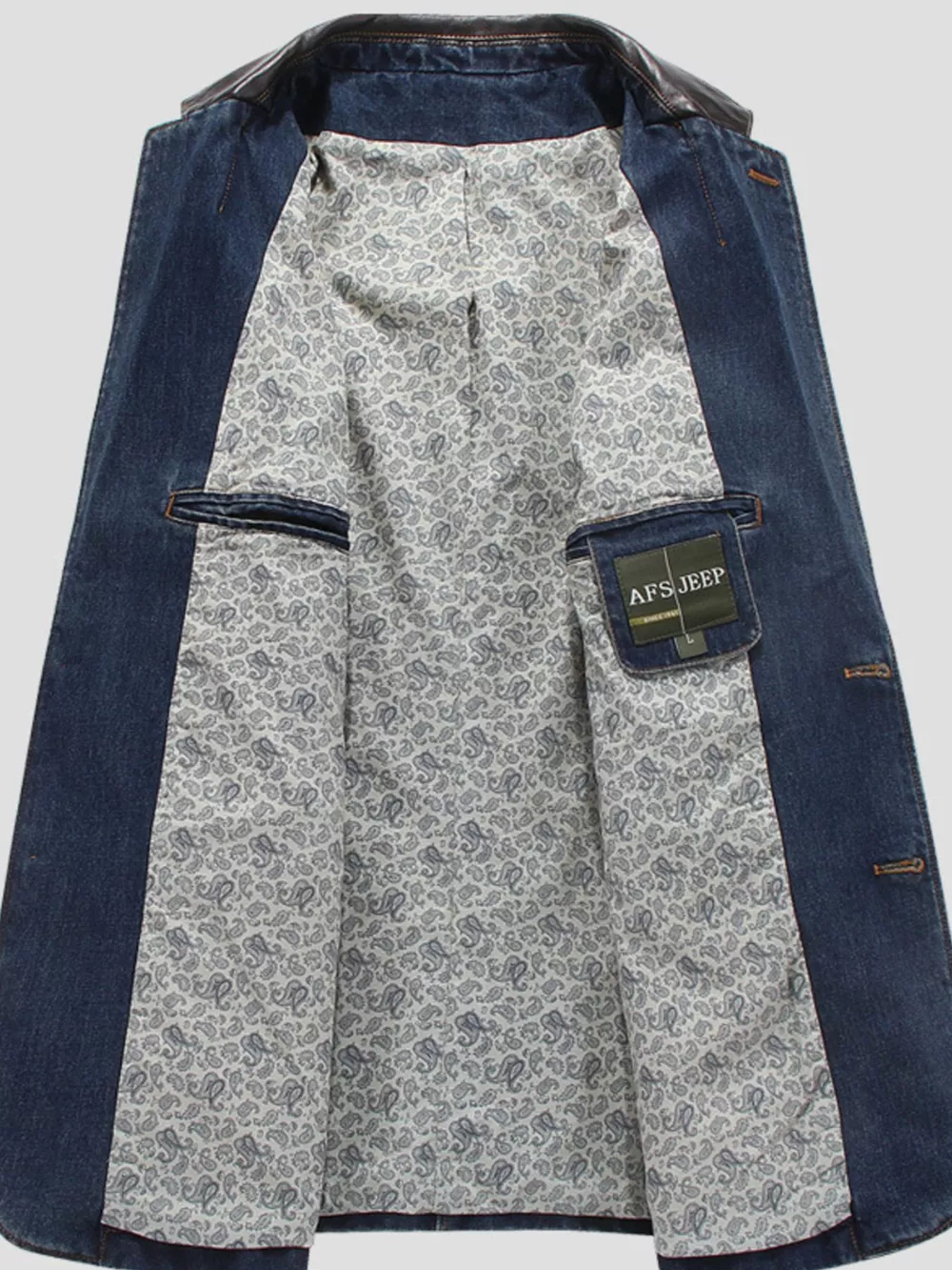Men's Plus Size Lapel Collar Button Up Denim Blazer, image 3