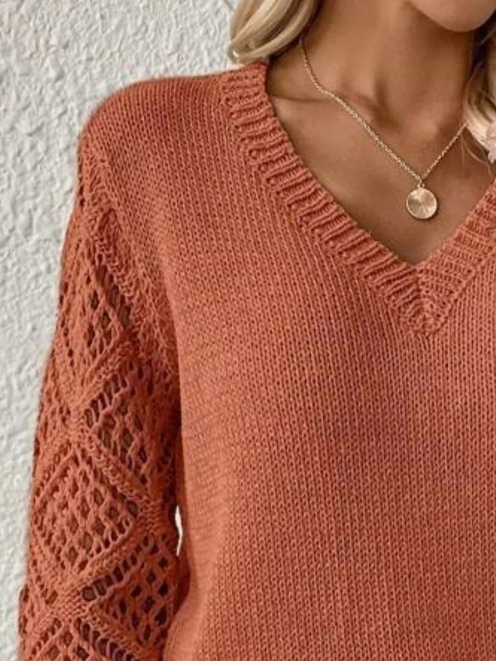 V-Neck Hollow-Out Sleeve Knit Sweater, image 4
