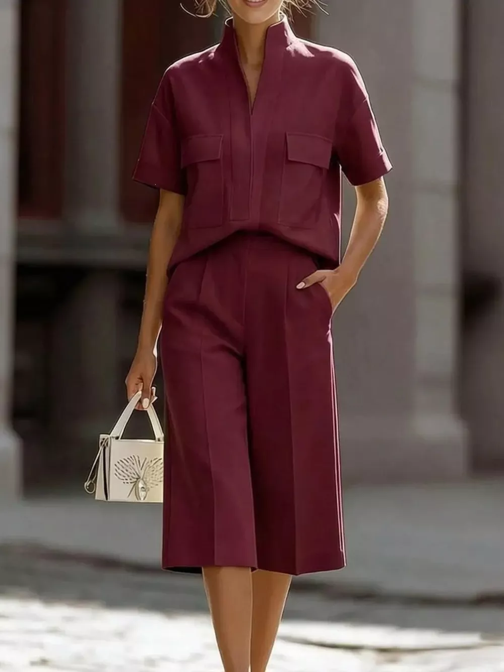 Full Size Short Sleeve Top and Wide Leg Pants Set Plus Size, image 7