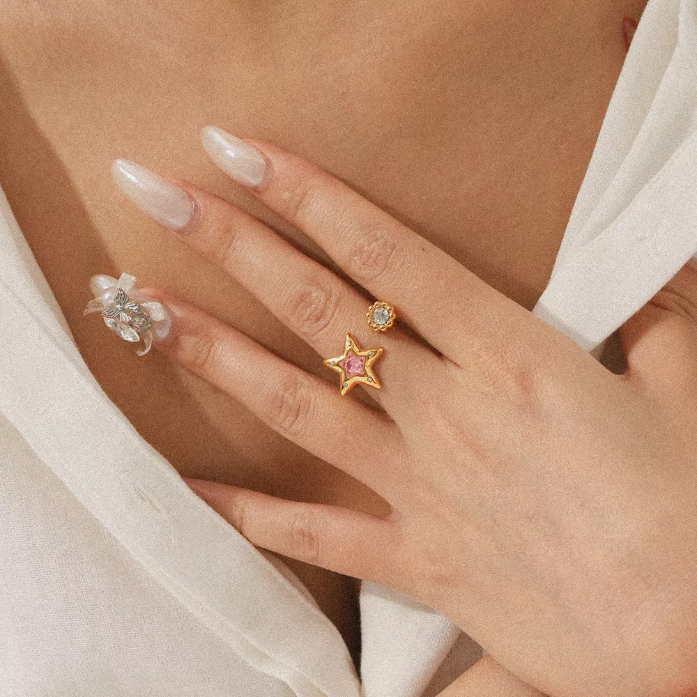 18K Gold-Plated Zircon Star Open Ring, image 10