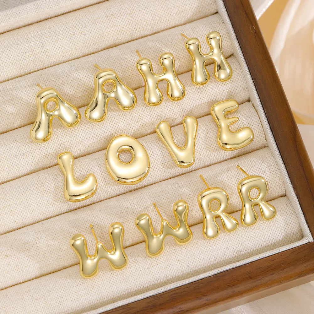 18K Gold-Plated Bubble Letter Stud Earrings, image 2