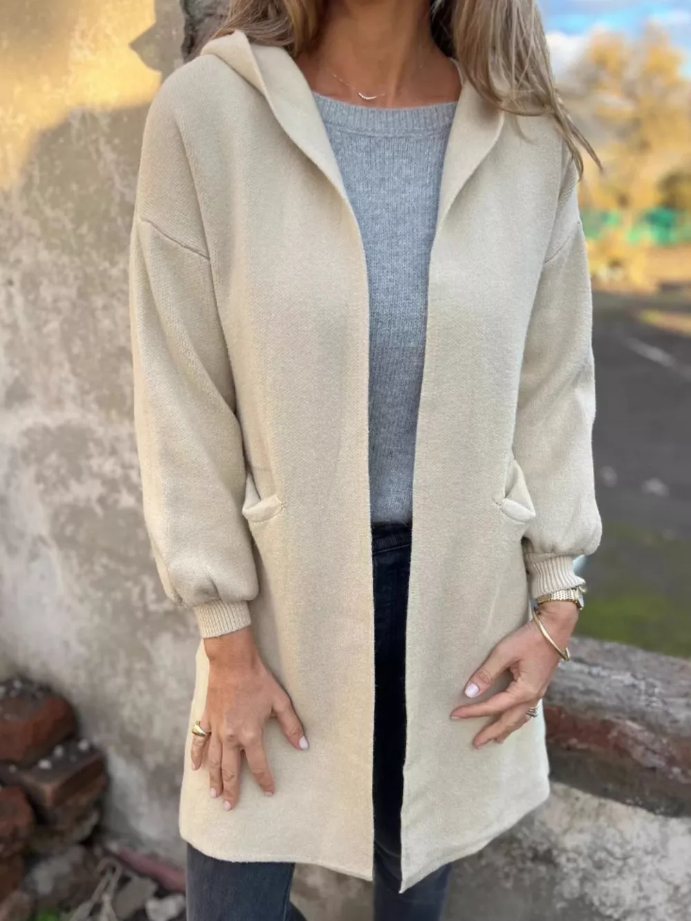 Full Size Open Front Drop Shoulder Hooded Cardigan Plus Size