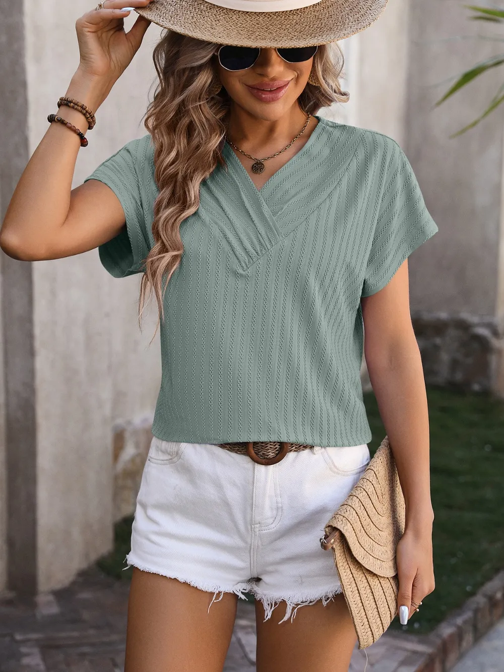 Textured Surplice Short Sleeve Blouse, image 11