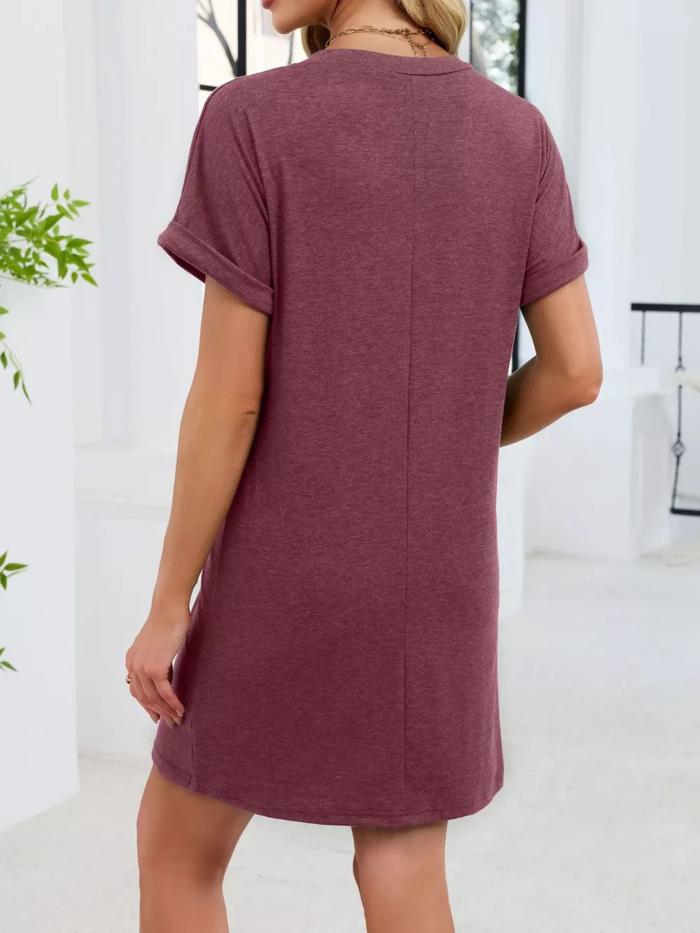 Casual V-Neck Short Sleeve T-Shirt Dress, image 5