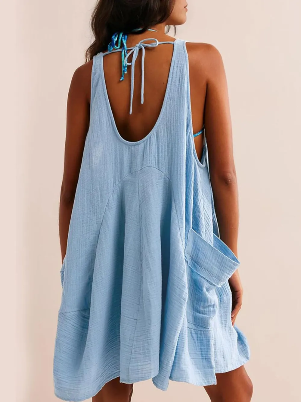Tied Scoop Neck Wide Strap Mini Dress, image 16