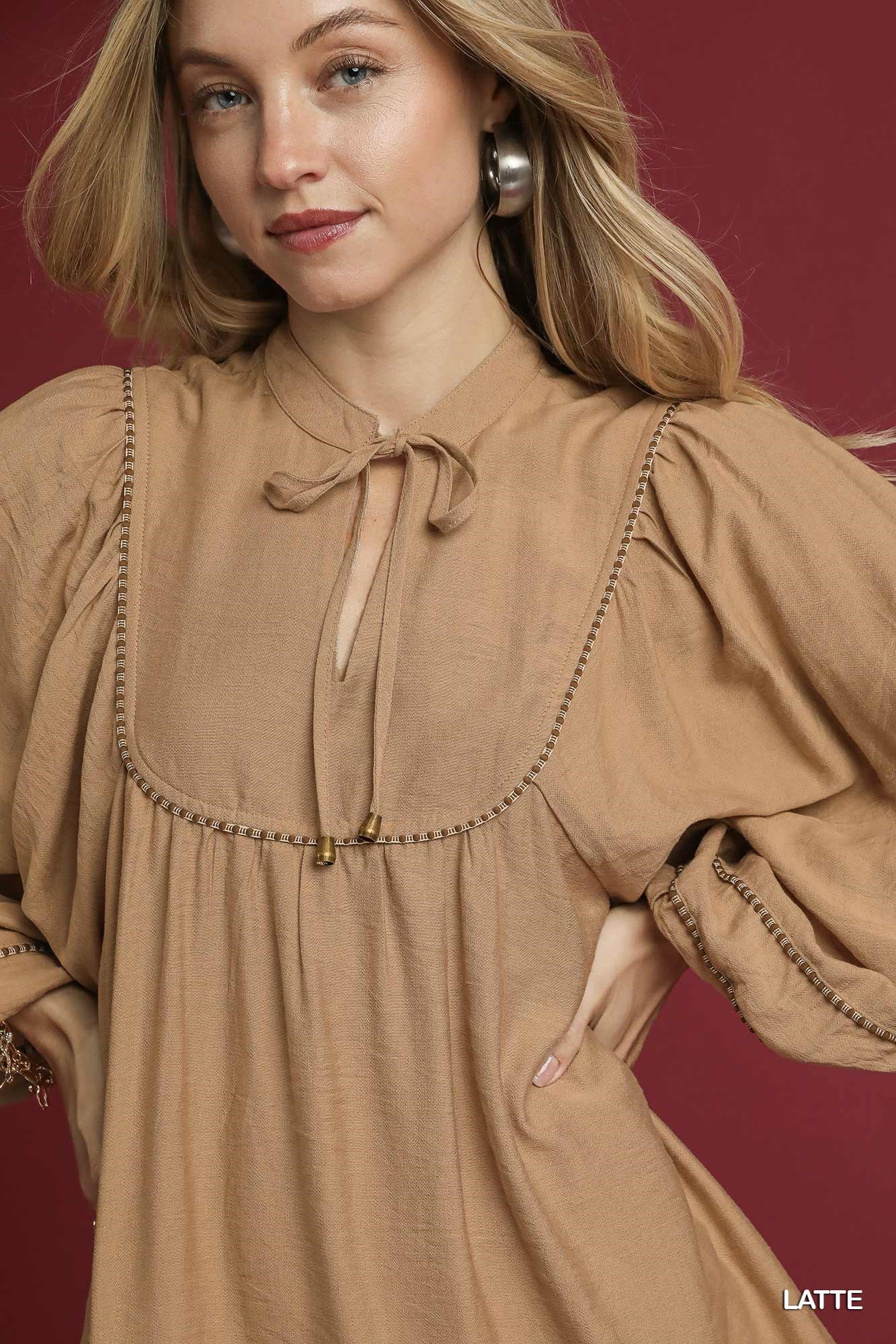 Boho Peasant Mini Dress with Trim Detail, image 5