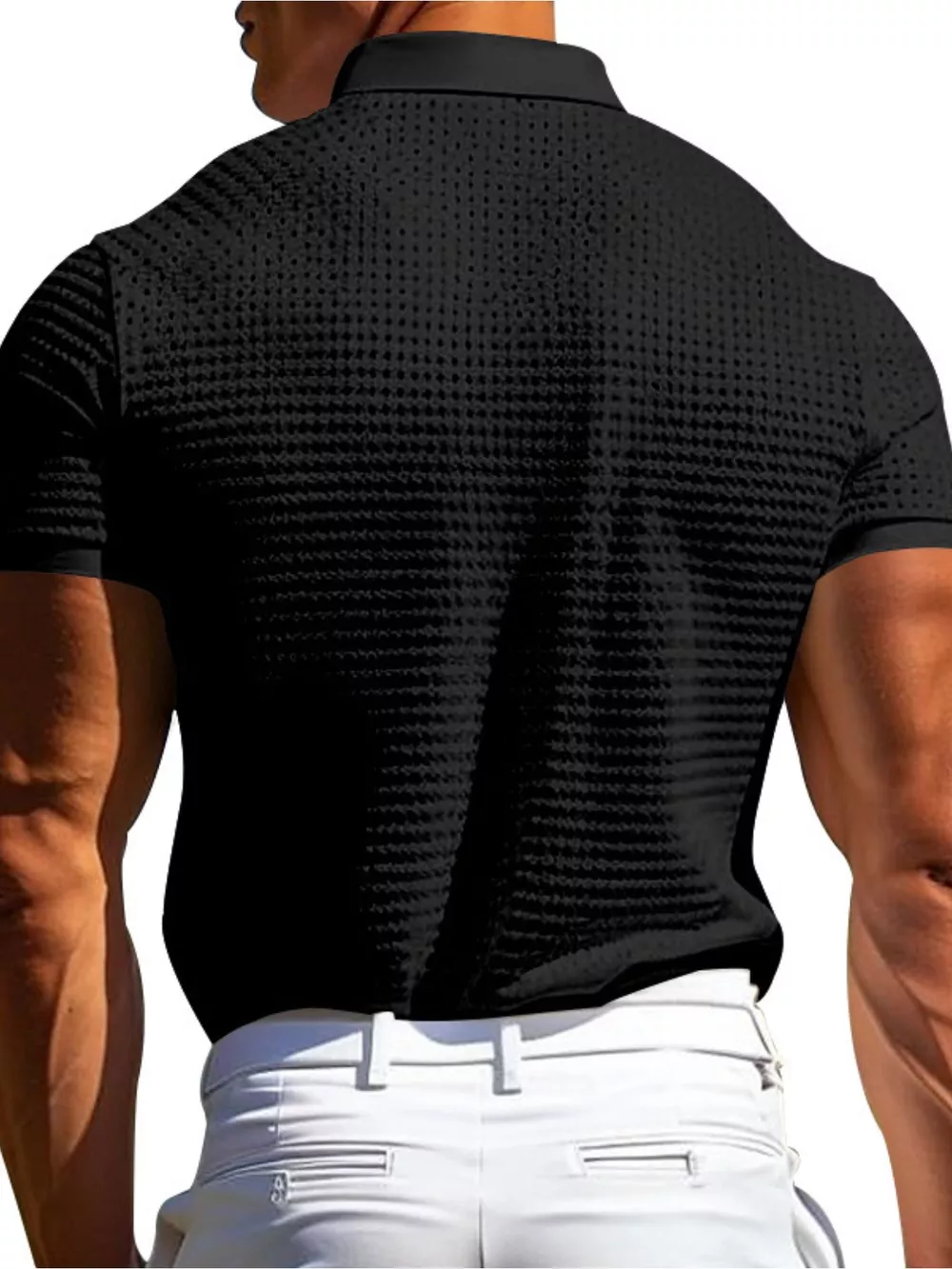 Men's Full Size Textured Slim Fit Short Sleeve Polo Plus Size, image 2