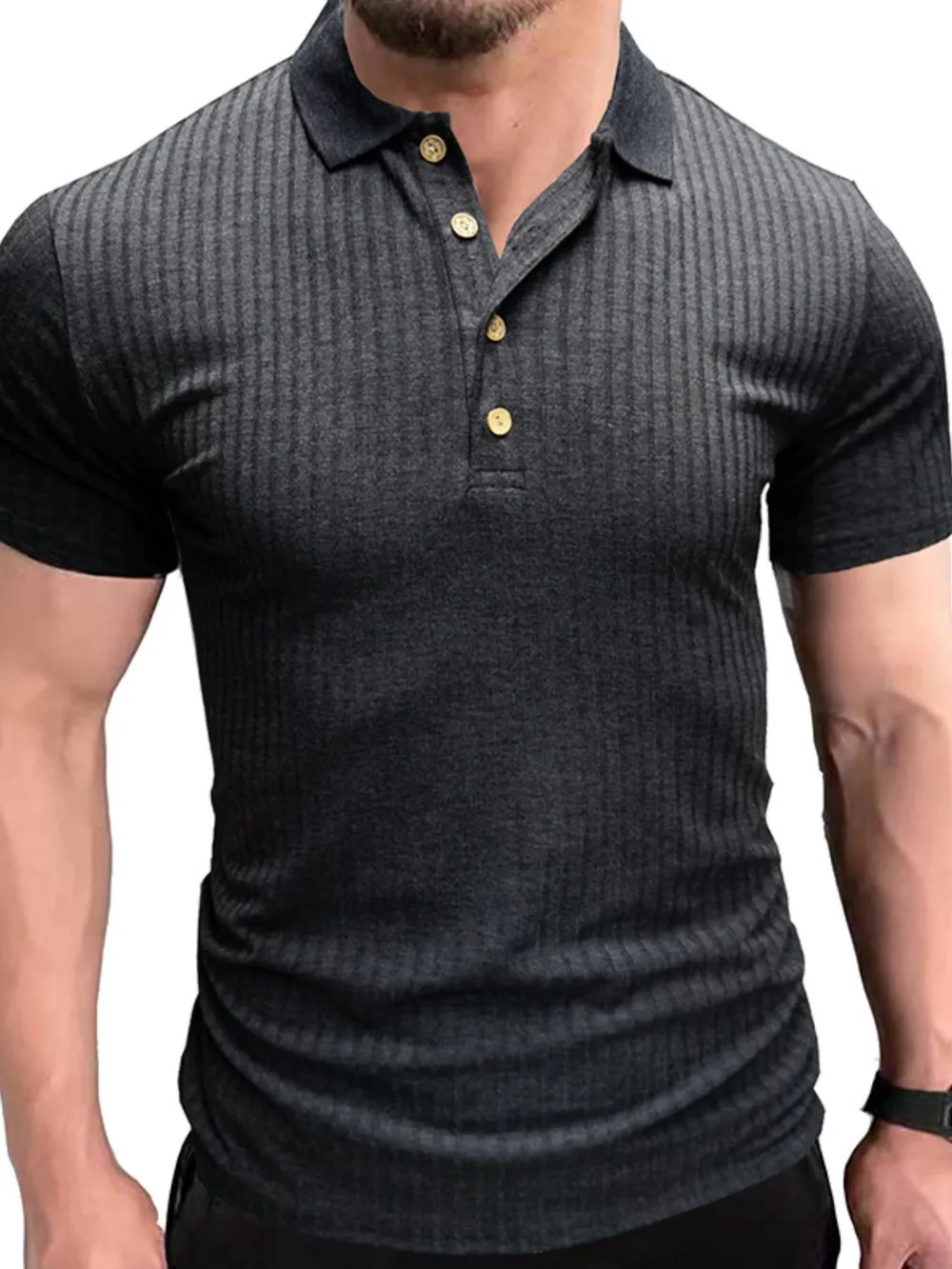 Men's Ribbed Knit Slim Fit Polo Shirt, image 9
