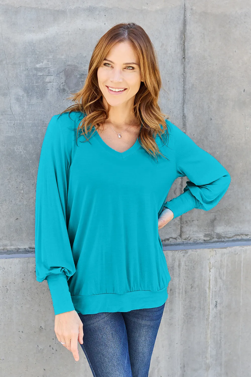 Full Size V-Neck Lantern Sleeve Top, image 21
