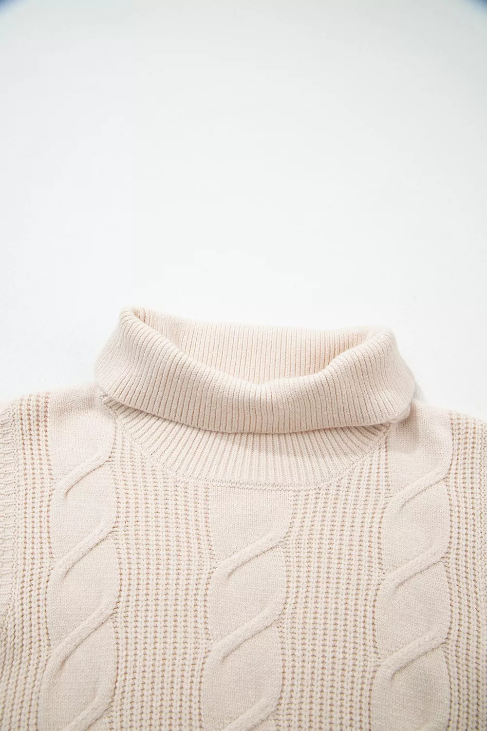 Cable Knit Turtleneck Ruffled Short Sleeve Sweater, image 19