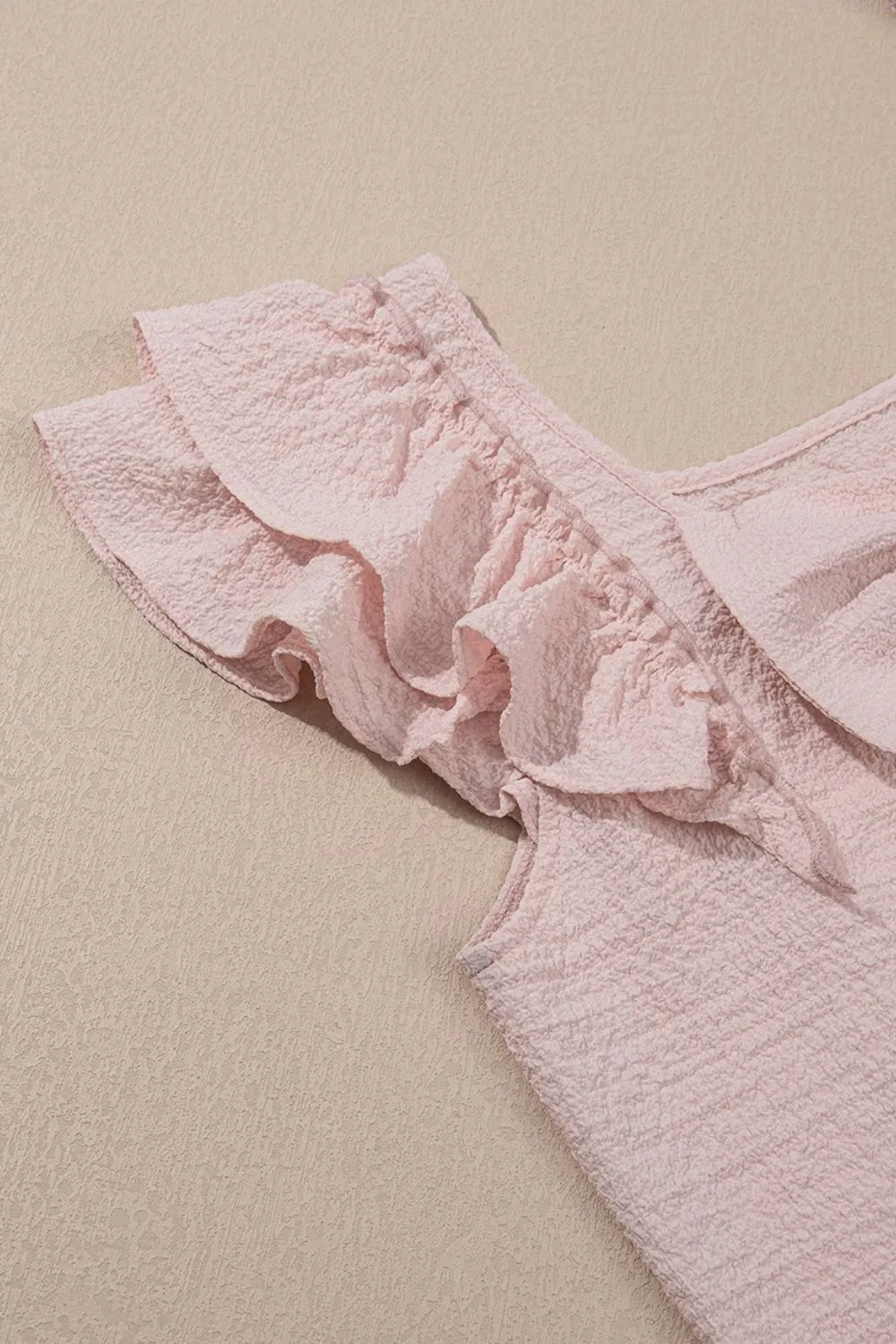 Textured Bow Knot Frilled Butterfly Sleeve Blouse, image 4