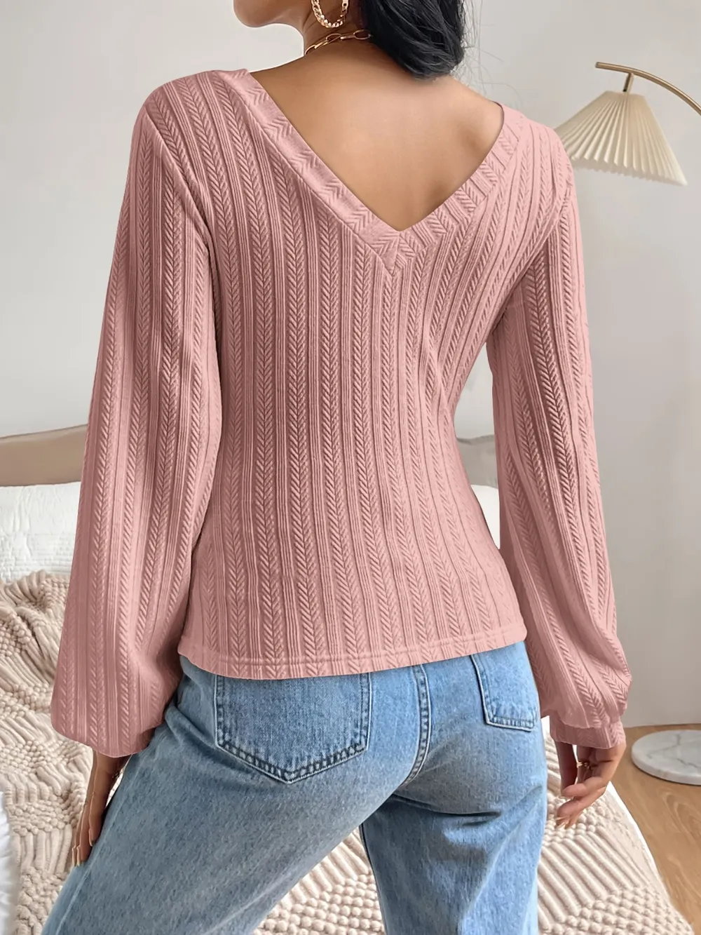 V-Neck Long Sleeve T-Shirt, image 9