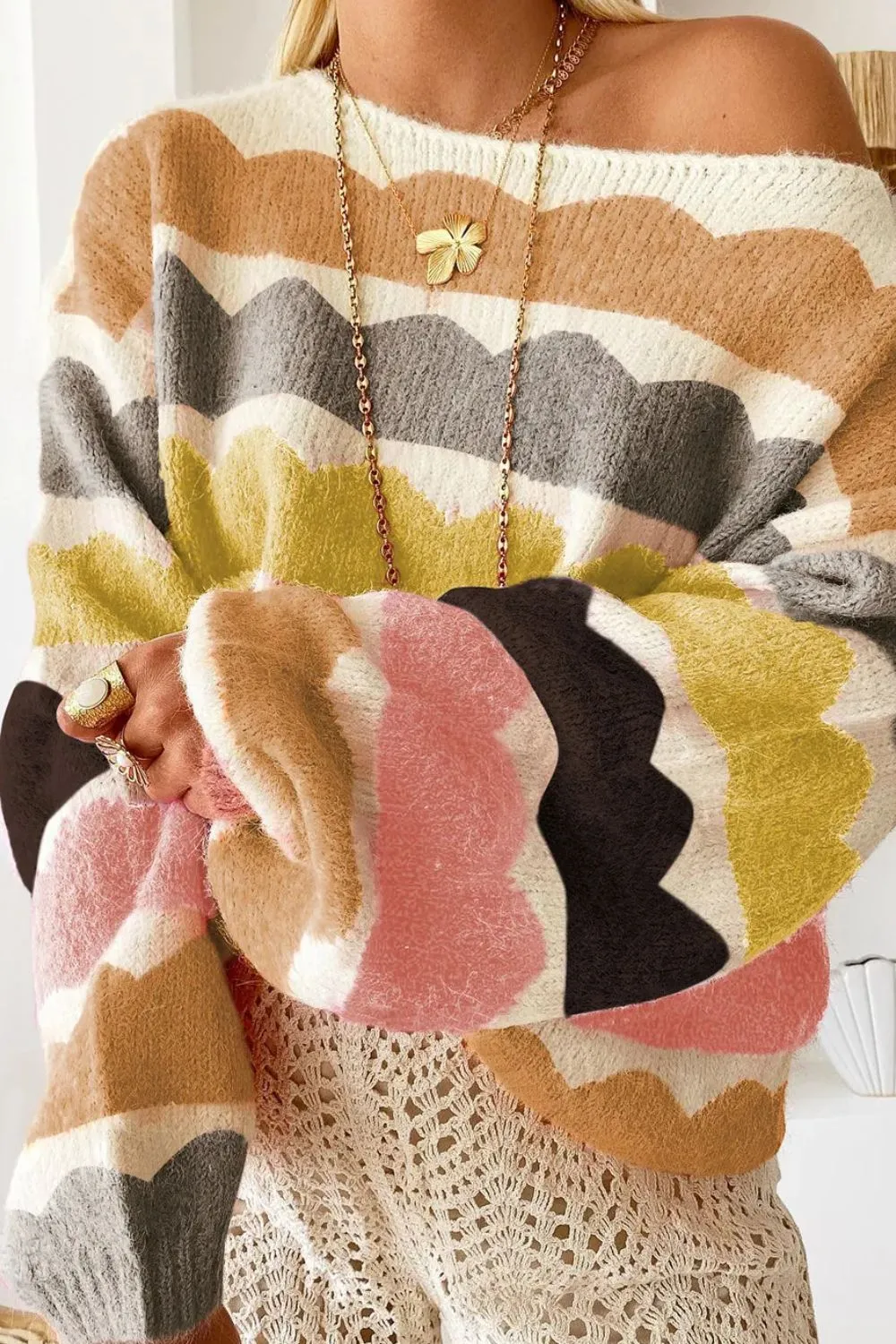 Boat Neck Long Sleeve Sweater, image 8
